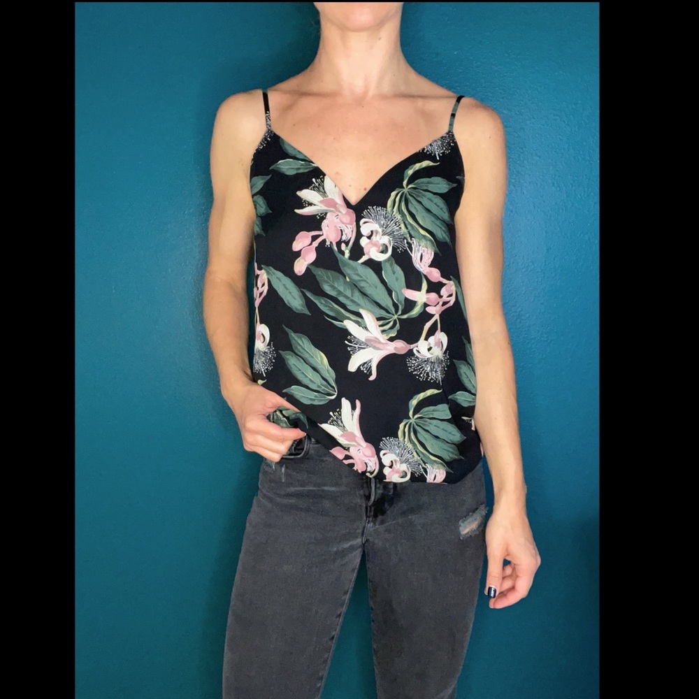 Black Tropical Flower Tank